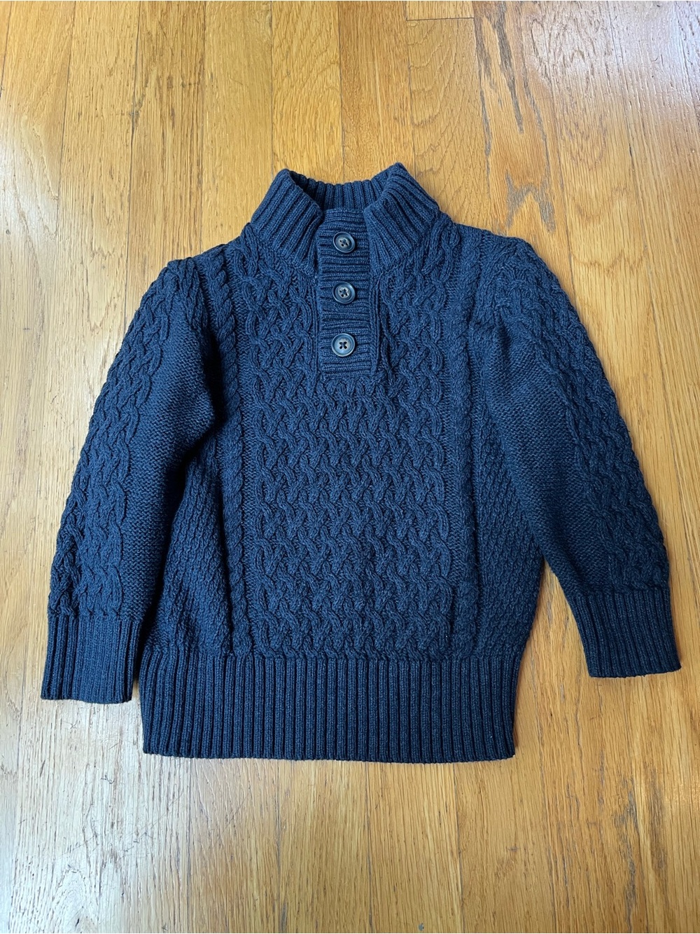 Cat & Jack Navy Cable-Knit Button Mock-Neck Sweater Size 2T